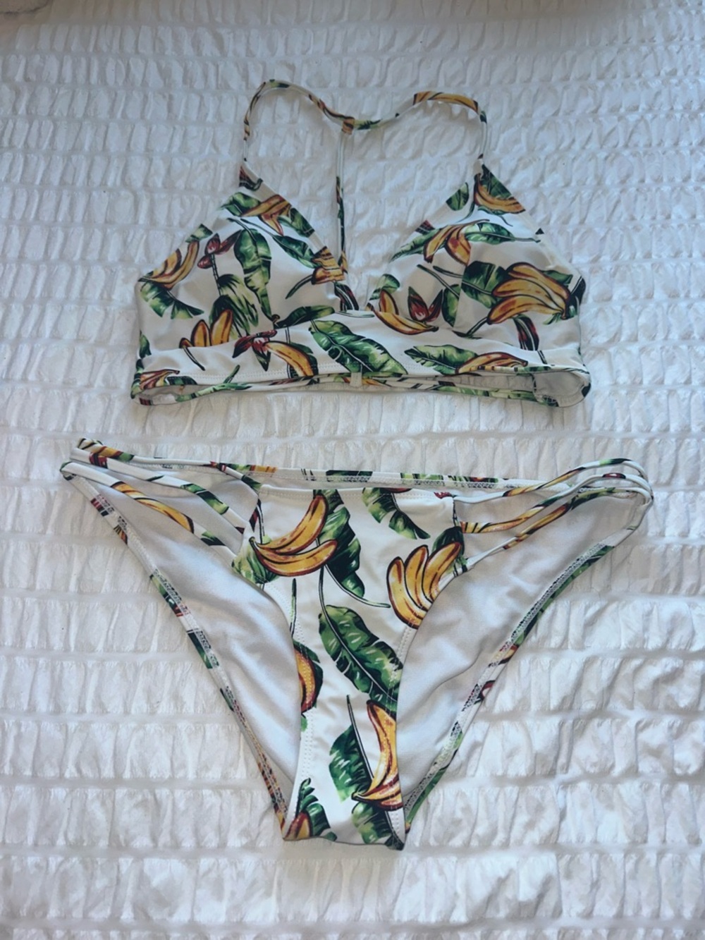 Tropical Banana Print Bikini - White & Yellow Women’s Swim Set